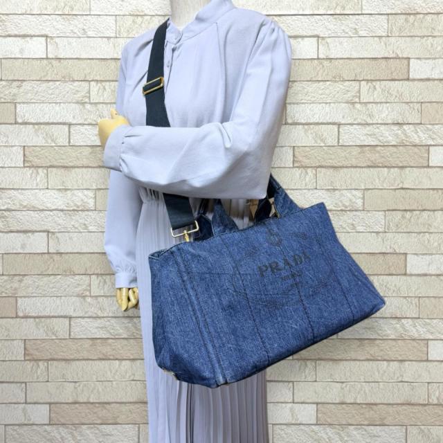 プラダ カナパトートM ショルダーバッグ デニム ブルー レディース PRADA 中古 R&Kリサイクルキング_1