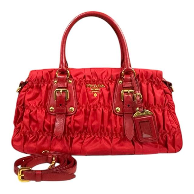 プラダ ギャザー ショルダーバッグ ナイロン BN1407 レッド レディース PRADA 中古 R&Kリサイクルキング