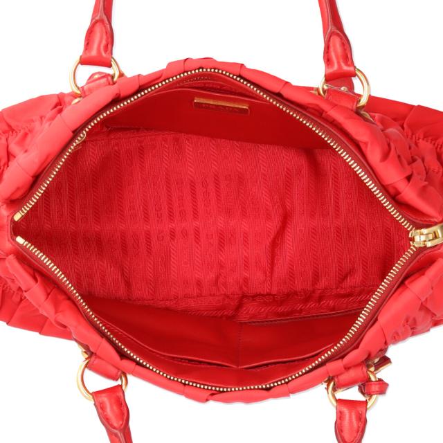 プラダ ギャザー ショルダーバッグ ナイロン BN1407 レッド レディース PRADA 中古 R&Kリサイクルキング_6