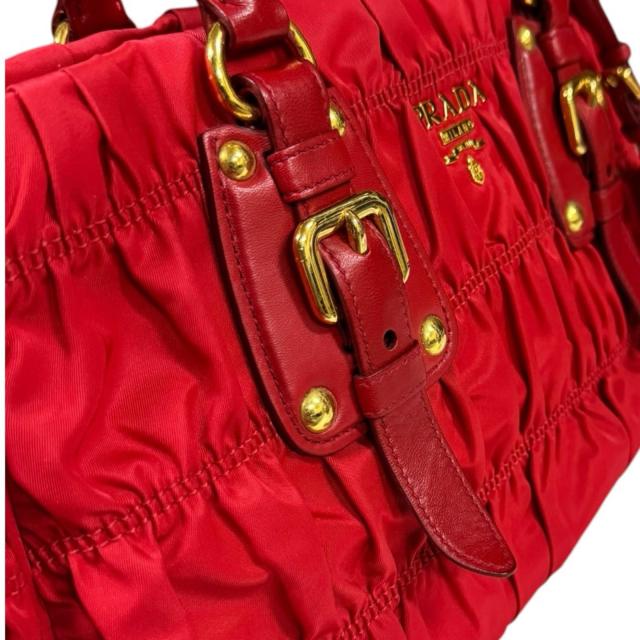 プラダ ギャザー ショルダーバッグ ナイロン BN1407 レッド レディース PRADA 中古 R&Kリサイクルキング_8