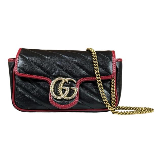 グッチ スーパーミニバッグ GGマーモント ショルダーバッグ なめし革 574969 黒いこと レディース GUCCI  中古 R&K再利用第一人者
