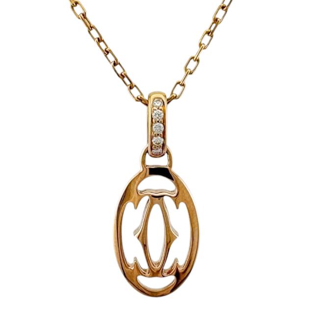 カルティエ ドゥーブルC ネックレス 18金 K18ピンクゴールド ダイヤモンド レディース CARTIER  中古 R&amp;Kリサイクルキング