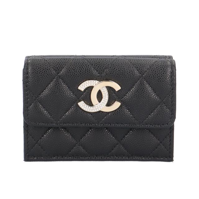 シャネル コンパクトウォレット マトラッセ 三つ折り財布 キャビアスキン レディース CHANEL 中古 R&Kリサイクルキング