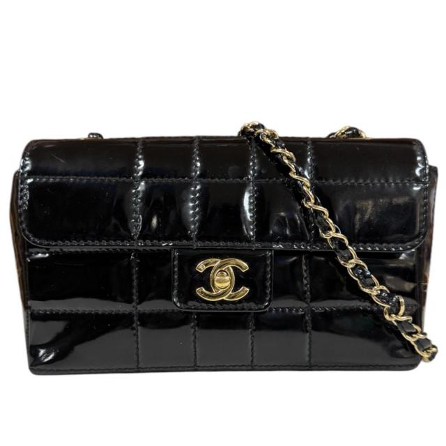 シャネル チョコバー ショルダーバッグ パテントレザー ブラック レディース CHANEL  中古 R&amp;Kリサイクルキング