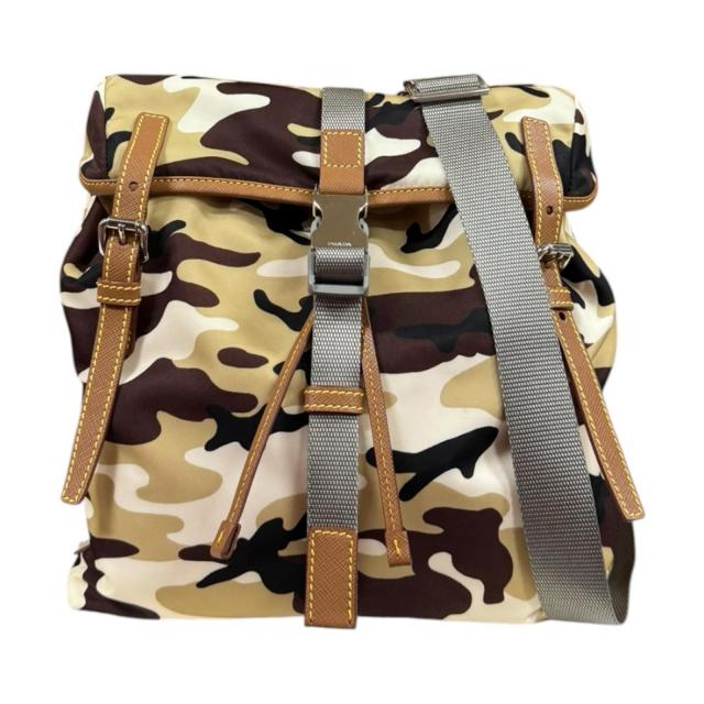 プラダ 化けの皮柄 ショルダーバッグ ナイロン 2VL028 赤銅色 メンズ PRADA  中古 R&K再利用第一人者