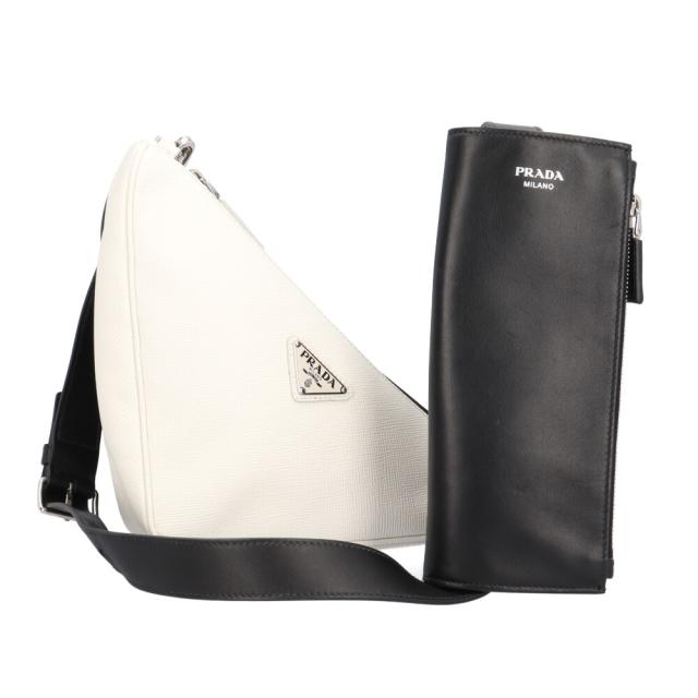 プラダ トライアングルWショルダーバッグ サフィアーノ ショルダーバッグ レザー 2VH157 ブラック ユニセックス PRADA 中古 R&Kリサイクルキング