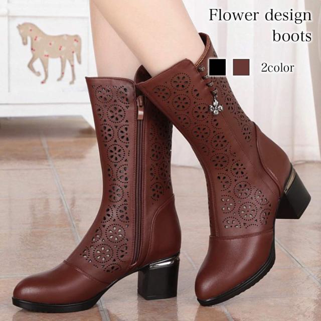 ロングブーツ レディース 花デザインブーツ 夏 革 春 30代 レザー 厚底 皮 歩きやすい 人気 40代 防水 50代 冬 20代 ゆったり おしゃれ 秋 ブランドの通販は 10,580円