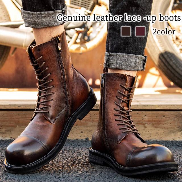 ブーツ メンズ 本革レースアップブーツ 完全 スエード フロント 滑らない サイドジップ 軽い 防水 春 靴 本革 あったか シューズ 秋 ジッパー 人気 冬 ワーク 暖かい 夏 大人 防寒 ブーツブランド 革 レザー セット ファスナー 幅広 モード ハイカット 黒 ロングの通販は