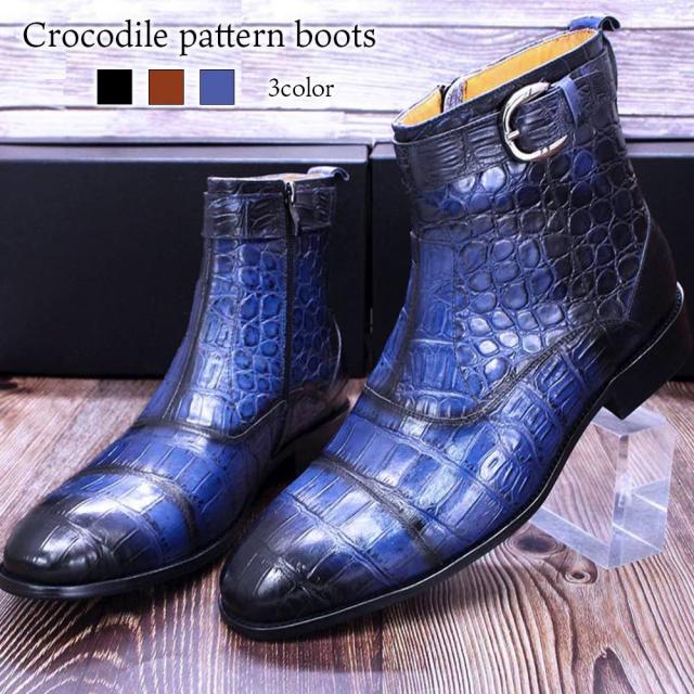 ブーツ メンズ クロコダイル柄ブーツ フロント ワーク セット 靴 滑らない 完全 春 軽い 幅広 モード 黒 冬 大人 革 ジッパー 防寒 防水 スエード ブランド ブーツファスナー 暖かい 人気 レザー 本革 夏 サイドジップ シューズ あったか 秋 ハイカット ロングの通販は 16,416円