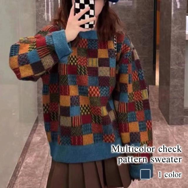 セーター レディース マルチカラーチェック柄セーター 30代 冬 北欧 20代 おしゃれ 安い 春 50代 秋 40代 黒 夏 ハイネック ブランド かわいい 赤 60代 白 人気の通販は 5,225円
