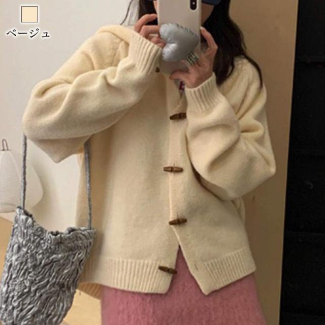 カーディガン レディース ホーンボタンゆるニット 20代 おしゃれ 黒 ブランド 綿 春 人気 冬 夏 秋 白 仕事 薄手 30代 厚手 50代 40代 ロング オフィスの通販は
