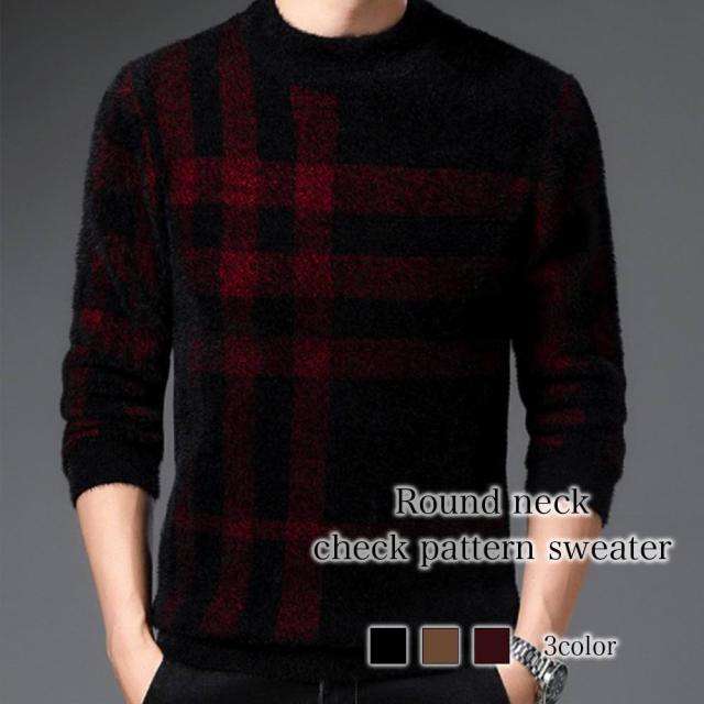 セーター メンズ ラウンドネックチェック柄セーター ビジネス 50代 ハイネック 黒 20代 人気 大きい 40代 30代 白 秋 厚手 柄 ブランド 冬 春 おしゃれ ニットの通販は 5,313円