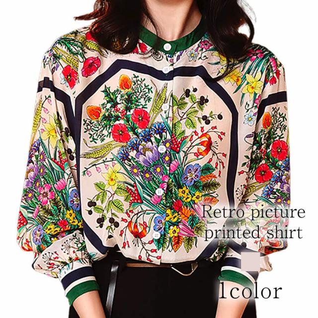 ブラウス レディース レトロプリントシャツ フリル ブランド きれいめ スーツ ワンピース 長袖 カットソー 冬 Tシャツ ノーアイロン 事務服 高品質 オフィス レース 黒 おしゃれ ボウタイ 春 シャツ シフォン カジュアル 安い 人気 秋 厚手 白 フォーマル 50代の通販は