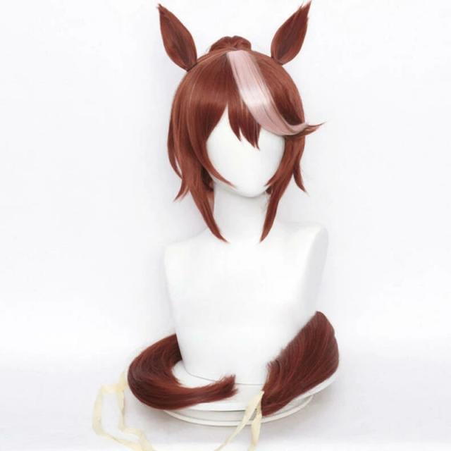 【送料無料】コスプレ トウカイテイオー とうかいでいおー ウマ娘 プリティーダービー Pretty Derby Tokai Teio コスプレウィグ ウィッグ かつら ウィッグネット付き ベージュ色と茶色のポニーテール 耳付き可能 しっぽ付き可能の通販は 5,600円