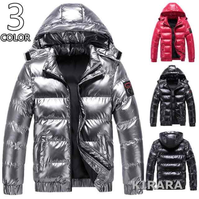 中綿ジャケット メンズ ダウンジャケット 厚手 革ジャン 防寒 コート アウター フード付き 暖かい ブルゾン 防風 軽量 スリム 無地 冬物の通販は 6,675円