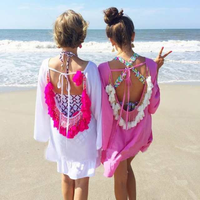 シアー感とボヘミアンタッセルが今年っぽい  大ぶりのタッセルとビーズワークが夏に映えるデザイン リゾートに、UV対策にも最適 5,350円