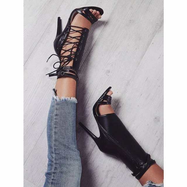 グラディエーター サンダル レディース レースアップ シューズ ピンヒール ハイヒール12cm オープントゥサンダル 痛くない 美脚 おしゃれの通販は