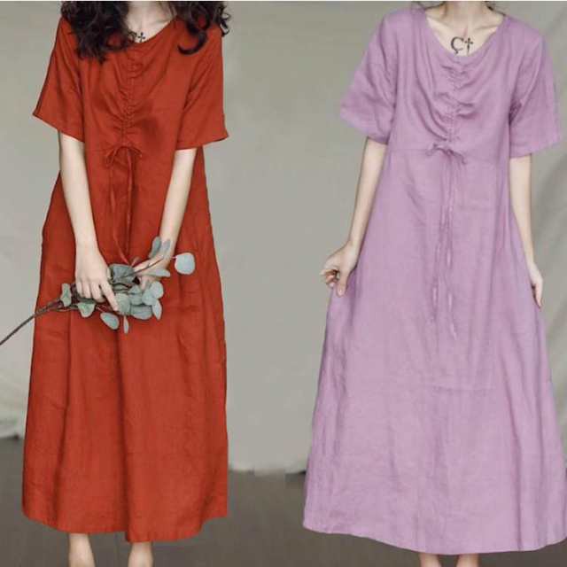 4色！ワンピース ロングワンピース 半袖 ロング丈 ワンピース 体型カバー 大きいサイズ 春 夏 ワンピース 着痩せ 30代40代50代  通勤 大の通販は