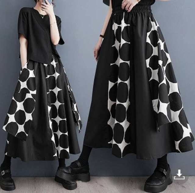 夏新作 大きいサイズ レディース スカート ロング ヘムスカート 水玉 ドット フリーサイズ 韓国ファッション 大人カジュアルの通販は