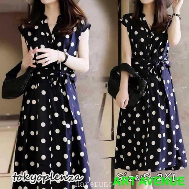 シャツワンピース レディース キレイめ マキシワンピース 夏 ドット柄 フレンチスリーブ Aラインスカート オシャレ 通勤OL ゆったりの通販は 6,574円