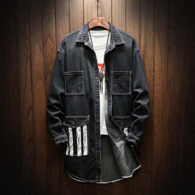 デニムコート メンズ ステンカラーコート ロングコート デニム アウター ヴィンテージ 秋服 メンズファッションの通販は 7,291円