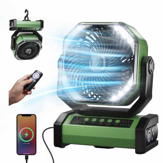 キャンプ 扇風機 20000mAh大容量 最大60時間連続使用 Type-C充電式 吊り下げ タイマー機能 自動首振りリモコン付き 風量4段階調節 16枚高の通販は 9,230円