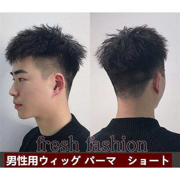 メンズウィッグ短髪 パーマ ショート ヘアピース 自然 人毛 短い 通気性 トップカバーの通販は