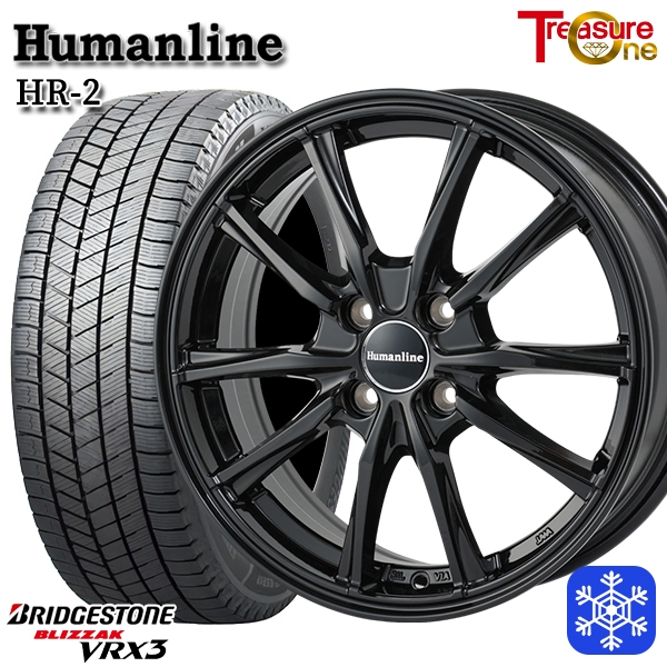 【数量限定 2021年製】185/70R14インチ ブリヂストン ブリザック VRX3 5.5J +45 4H100 スタッドレスタイヤホイール4本セット ヒューマンライン HR2 BK