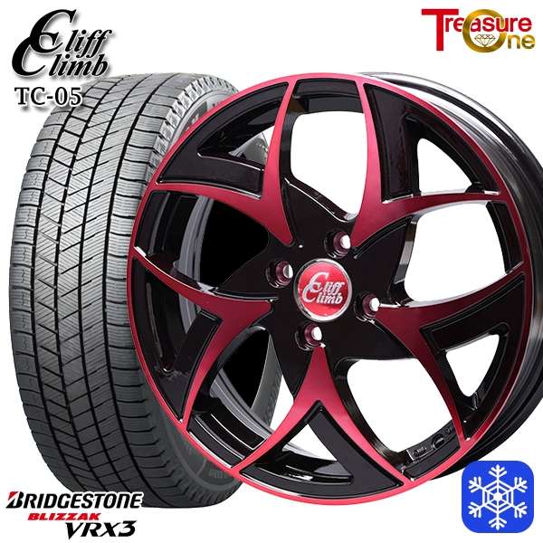 【2025年製】155/65R14インチ ブリヂストン ブリザック VRX3 4.5J 4H100 スタッドレスタイヤホイール4本セット クリフクライム TC05 レッド