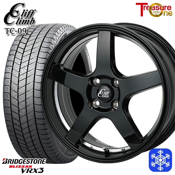【2025年製】155/65R14インチ ブリヂストン ブリザック VRX3 4H100 スタッドレスタイヤホイール4本セット トレジャーワン クリフクライム TC09 BK