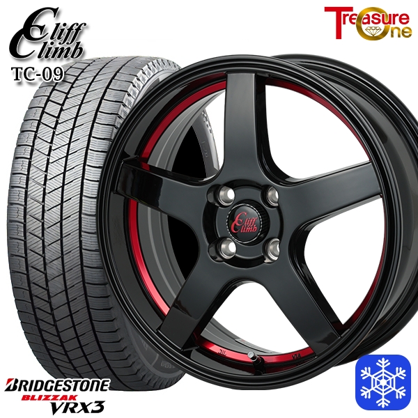 【2025年製】155/65R14インチ ブリヂストン ブリザック VRX3 4H100 スタッドレスタイヤホイール4本セット トレジャーワン クリフクライム TC09 RED