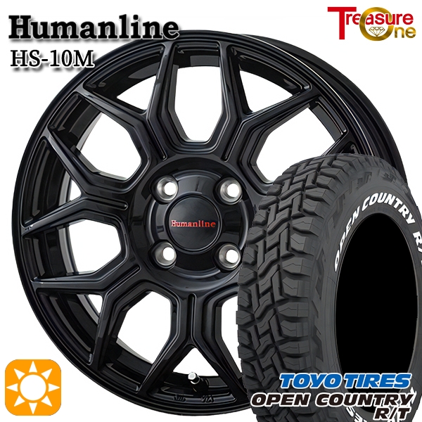 ホイールセット 165/80R14 97/95N 14インチ 4H100 ヒューマンライン HS10M BK TOYO オープンカントリー R/T ホワイトレター