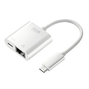サンワサプライ USB3.2 TypeC-LAN変換アダプタ(PD対応・ホワイト) USB-CVLAN7W(代引不可)【送料無料】の通販は
