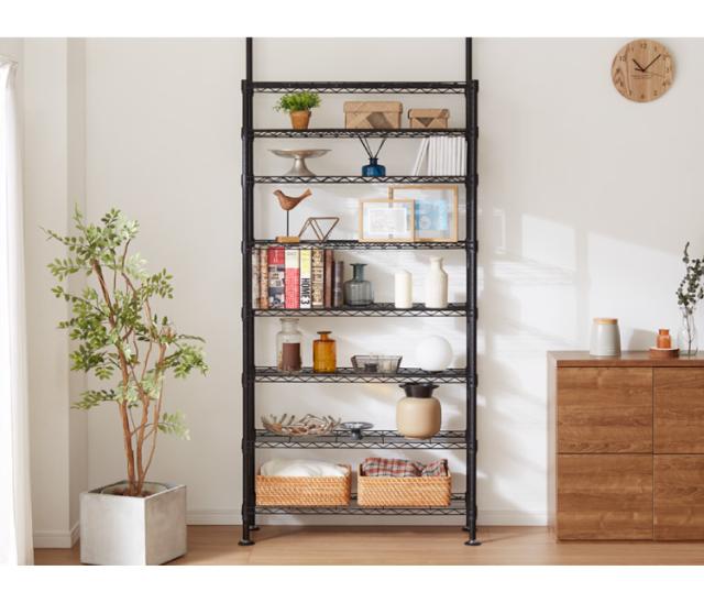 ネーロ 突っ張りラック スチールラック 幅90 奥行き30 8段 オープンラック 大容量 ラック スチール 収納 ヴィンテージ おしゃれ スリム ワイド コンパクト 薄型 棚 つっぱり棚 ツッパリ棚 壁面収納(代引不可)【送料無料】_11