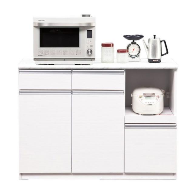 キッチンボード 幅120cm コンセント付 フルスライドレール 日本製 （ 食器棚 ホワイト 木目調 家電収納付き レンジボード キッチンカウンター 木目調ホワイト