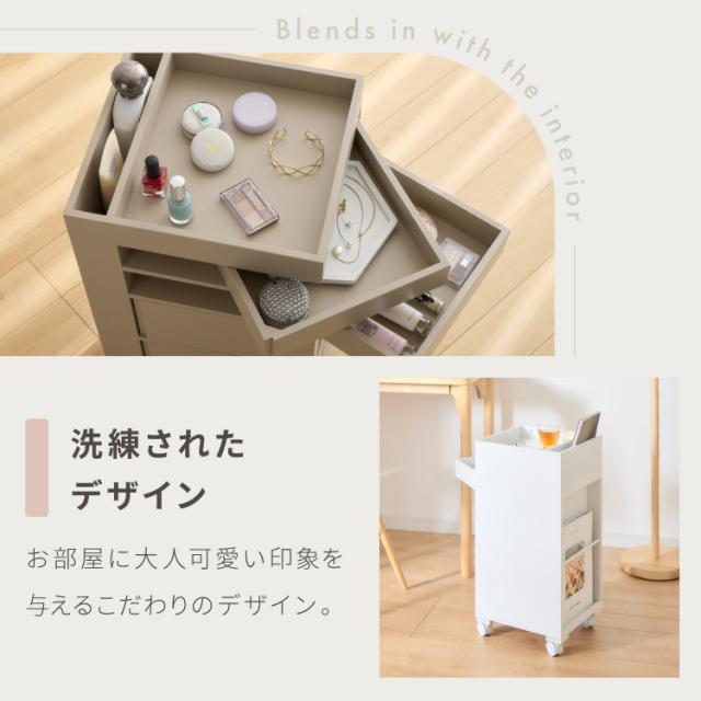 日本製 ワゴン キャスター付き おしゃれ 5段トレイ キッチンワゴン 回転 回転式 キッチン収納 ラック サイドワゴン キッチン コスメ ワゴン ドレッサー ネイル 韓国 インテリア 完成品(代引不可)【送料無料】_1