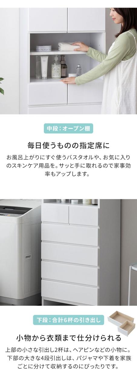 ランドリーチェスト ハイタイプ 幅60cm 高さ180cm 奥行40cm 【国産 完成品】 ランドリー収納 サニタリーラック(代引不可)【送料無料】_4