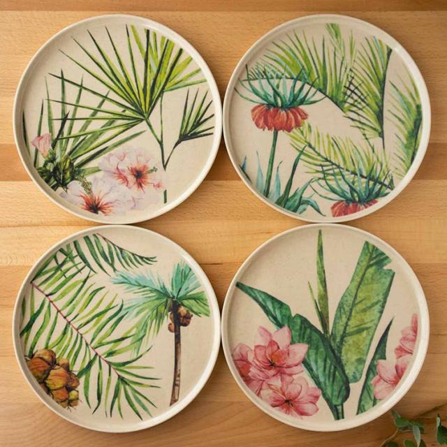 merge パレルモトロピカル サラダプレートアソート(4枚セット) 22cm ターホン TarHong メラミン食器 22cm 割れにくい バンブー おしゃれ 食洗機対応 プレート お皿 ワンプレート エコ 4枚セット(代引不可)【送料無料】