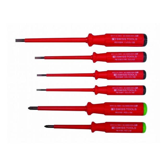 PB SWISS TOOLS ピービ—スイスツールズ エレクトロ 6本組 絶縁ドライバーセット(マイナス、ボジドライブ) 5543(代引不可)【送料無料】の通販は 7,400円