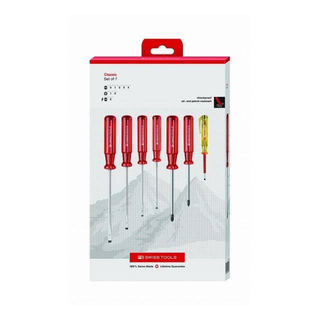 PB SWISS TOOLS ピービ—スイスツールズ 7本組 ドライバーセット(プラス、マイナス、検電) ペーパーBOX入 1575CBB(代引不可)【送料無料】