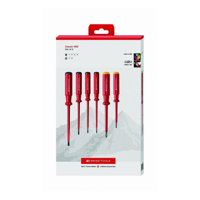 PB SWISS TOOLS ピービ—スイスツールズ 6本組 エレクトロ 絶縁ドライバーセット(プラス、マイナス) ペーパーBOX入 5542CBB(代引不可)【 の通販はドライバー