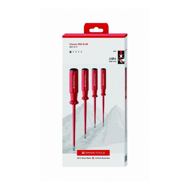 PB SWISS TOOLS ピービ—スイスツールズ 4本組 エレクトロ 絶縁スリムマイナスドライバーセット ペーパーBOX入 5538SLCBB(代引不可)【送