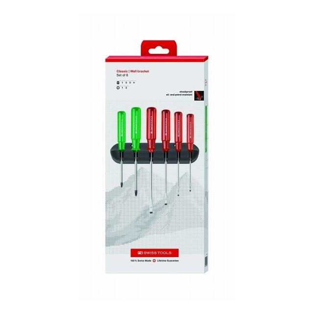 PB SWISS TOOLS ピービ—スイスツールズ 6本組 ドライバーセット(マイナス、ポジドライブ) ホルダー付 ペーパーBOX入 245CBB(代引不可)【