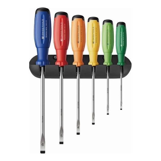 PB SWISS TOOLS ピービ—スイスツールズ スイスグリップEVO レインボー マイナスドライバーセット 6本組 ホルダー付 38240.HRB(代引不可)【送料無料】