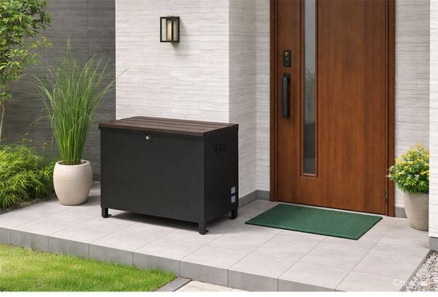 宅配BOX 郵便ボックス ベンチ型 玄関収納 スリム 幅60×奥行40×高さ53cm 宅配収納 屋外 置き配 ボックス 鍵2本付き 金属製 丈夫 頑丈 収納庫 物置 ガーデンベンチ 玄関椅子 一戸建て用(代引不可)【送料無料】_1