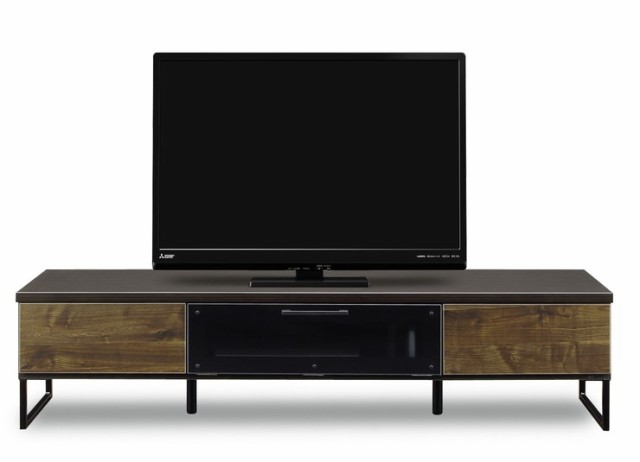 テレビ台 幅175 奥行45 高さ42 国産 完成品 ブラウン ローボード 木製 大川家具 ブラックガラス 脚付き TVラック おしゃれ 収納(代引不可の通販は
