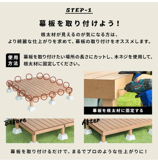 幕板 人工木デッキ用 [2枚] 200×12cm 側面板 ガーデニング テラス ベランダ ウッドデッキ DIY 人工木 おしゃれ キット 庭 デッキ ガーデンデッキ ステージ 縁台 エクステリア 組立 部材 板材 水洗い?(代引不可)【送料無料】_4