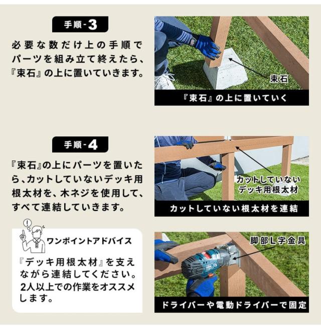 デッキ 人工木 [200×90.8cm] 人工木デッキ ガーデニング テラス 簡易タイプ DIY キット 庭 ガーデンデッキ ステージ 縁台 エクステリア オープンテラス 組み立て DIYセット 水洗いOK 高さ20~60cm(代引不可)【送料無料】_12
