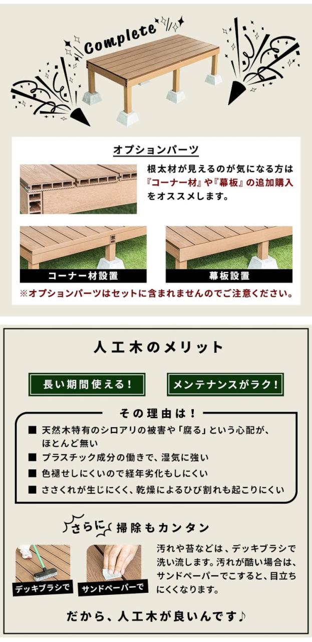 デッキ 人工木 [200×90.8cm] 人工木デッキ ガーデニング テラス 簡易タイプ DIY キット 庭 ガーデンデッキ ステージ 縁台 エクステリア オープンテラス 組み立て DIYセット 水洗いOK 高さ20~60cm(代引不可)【送料無料】_15