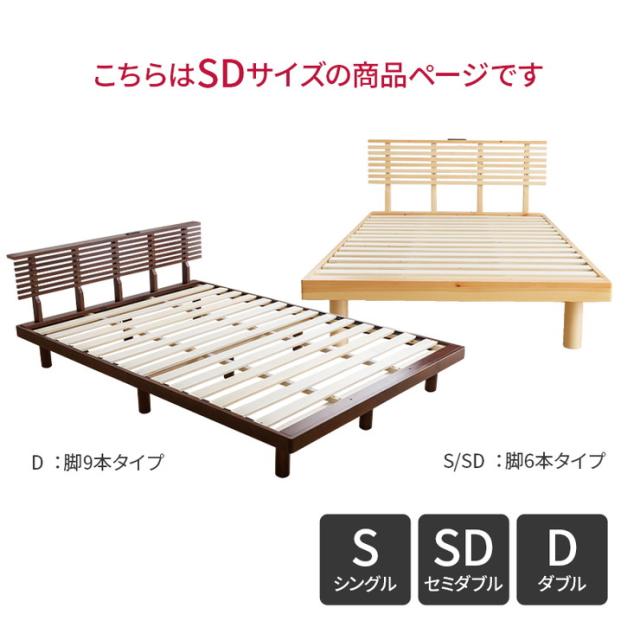 コンセント付きすのこベッド セミダブル グリッド 2個口コンセント付き 宮棚付き パイン材 天然木フレーム(代引不可)【送【送料無料】_1